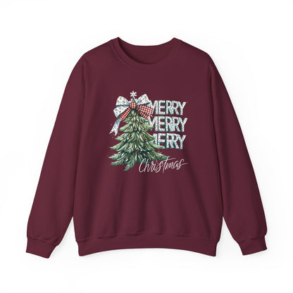 Maroon sweatshirt with Christmas tree and 'Merry Christmas' text on a white background
